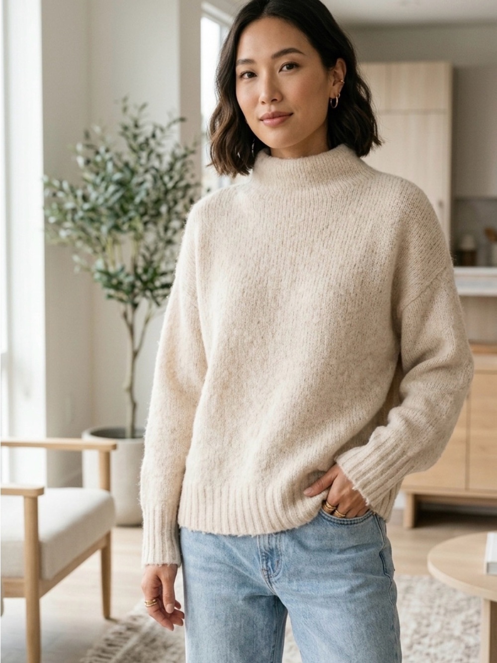 Express Cream trendy Mock-Neck Sweater size S